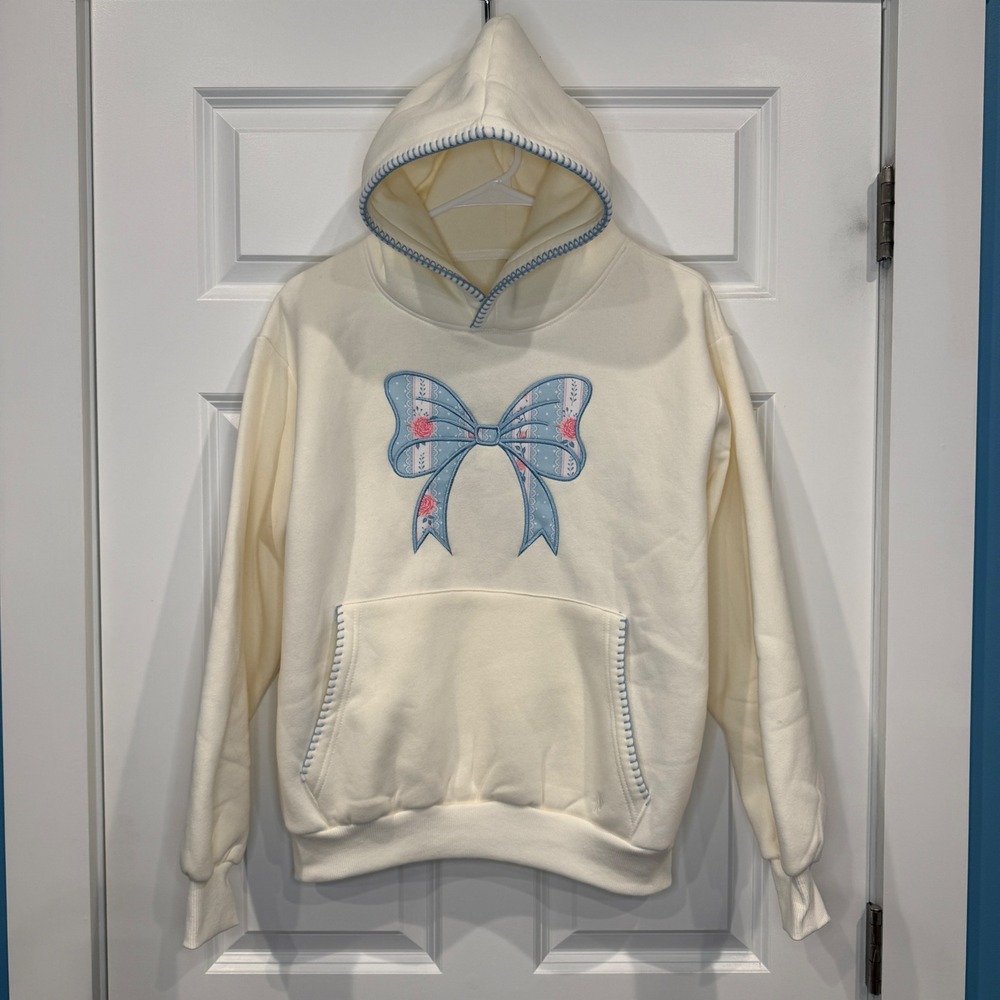 AS Revival Ivory Bow Graphic Hoodie Sweatshirt Size XXS NWT